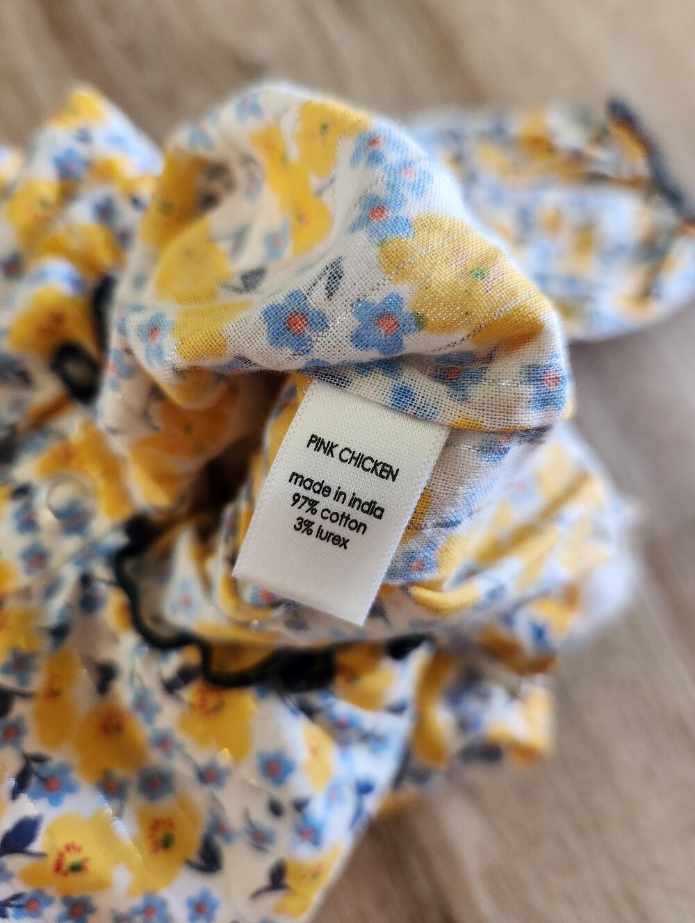 Pink Chicken Girls Yellow & Blue Floral Print Amma Bubble Onsie Size 3/6 Months - Picture 6 of 6